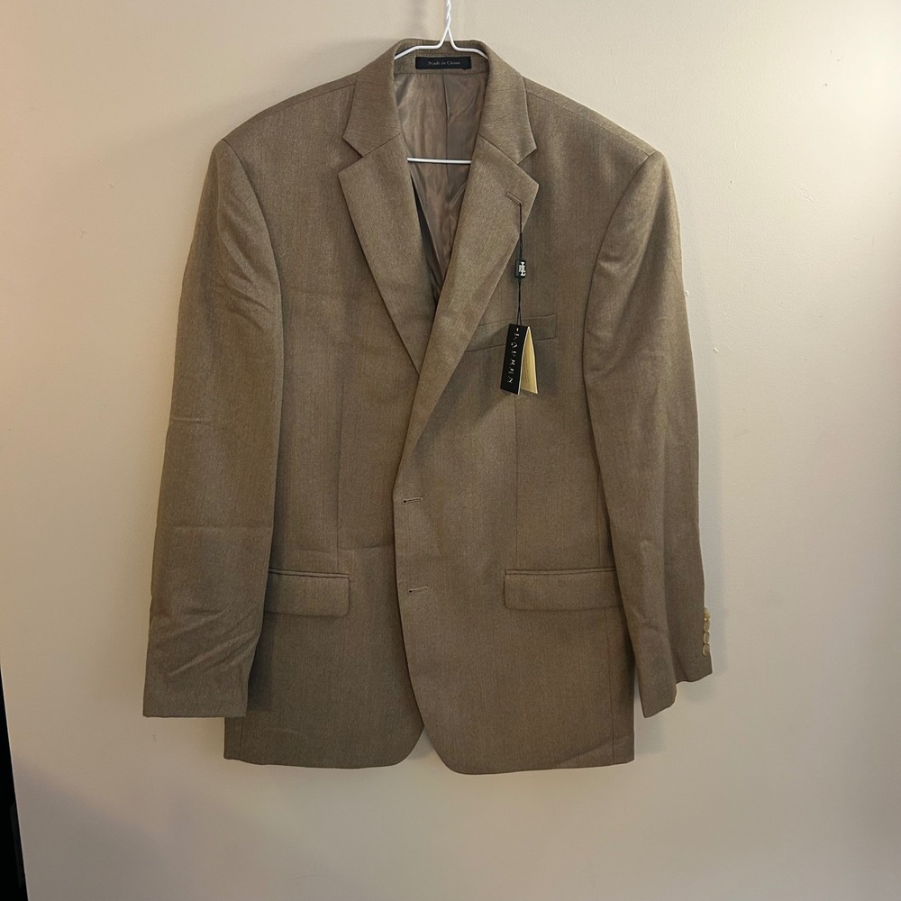 Lauren Ralph Lauren Mens Blazer‎ Career Office 42R Tan Herringbone Quiet Luxury